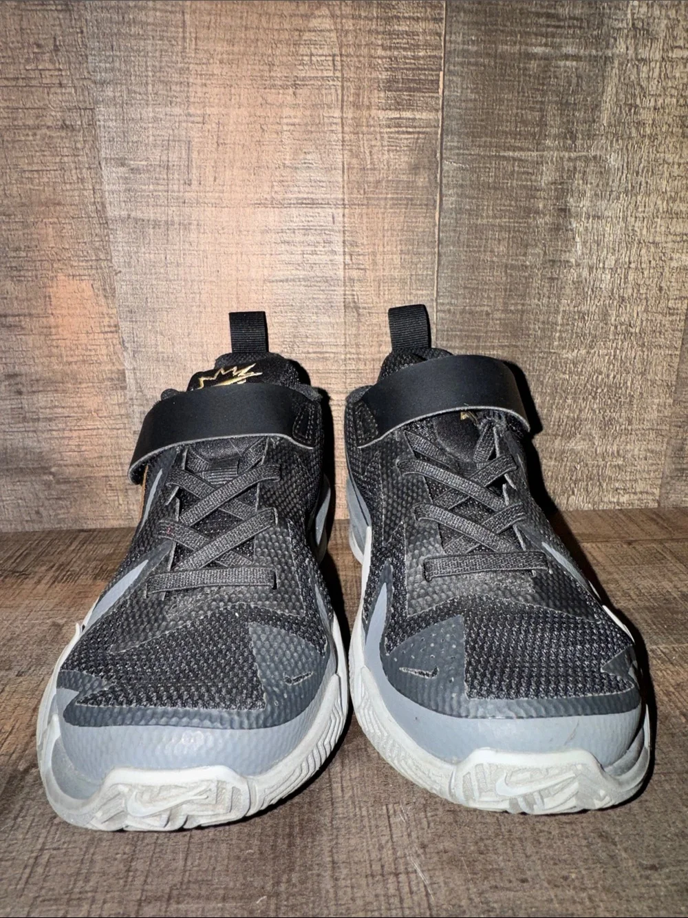 Nike Kids Black and Gold Basketball Sneakers with Strap-size 12